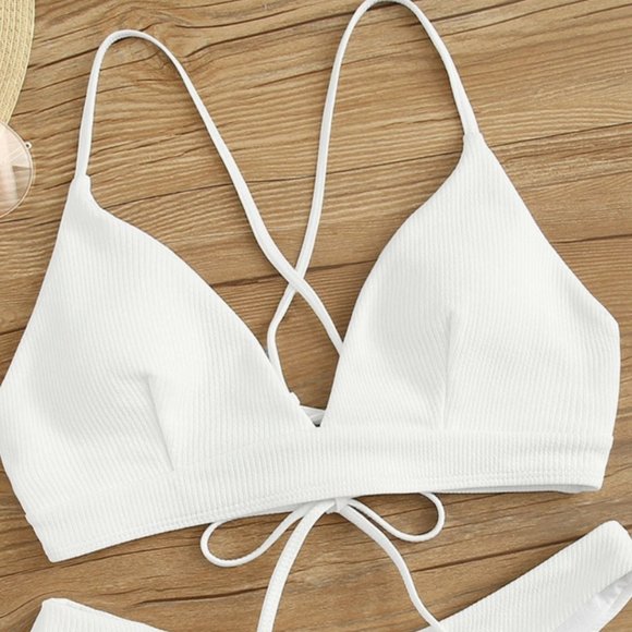 Brand New Shein White Ribbed Bikini - Picture 1 of 6